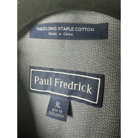 Paul Fredrick Herringbone Cotton Blue Finest Long Staple L/S Dress Shirt XL Slim - Picture 8 of 13